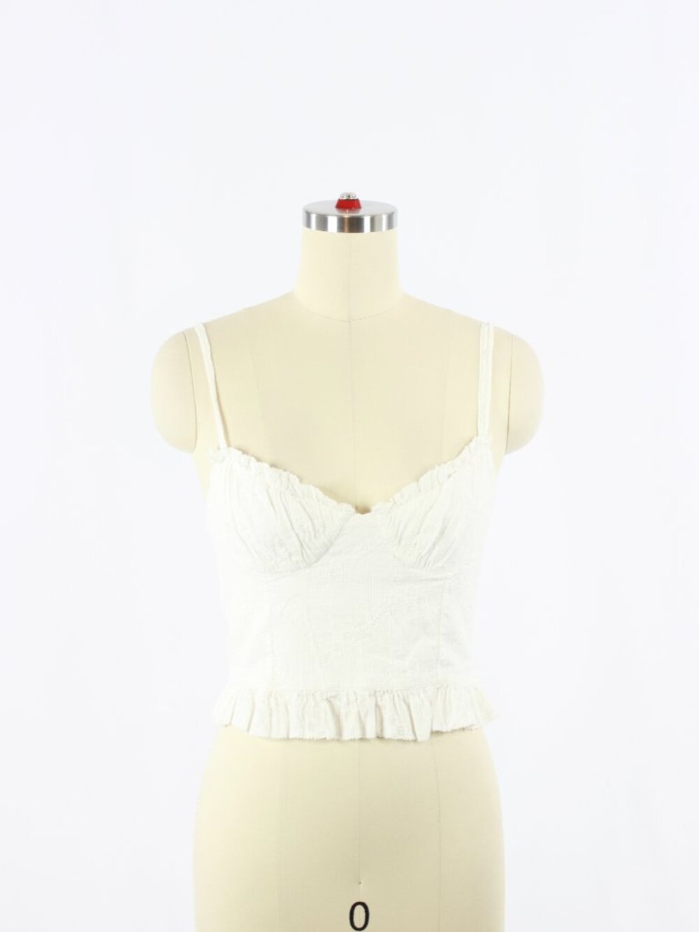 ZARA White Embroidered 100% Cotton Gauze Ruffle Trim Bustier Tank Top, Size S